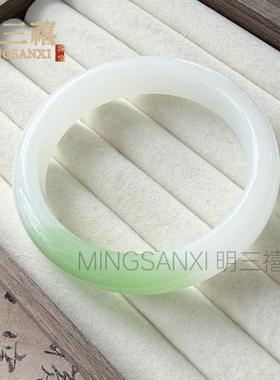 2026外蒙料高冰种半山水手镯仿翡翠手镯飘绿玉镯子阳绿色玻璃扁条