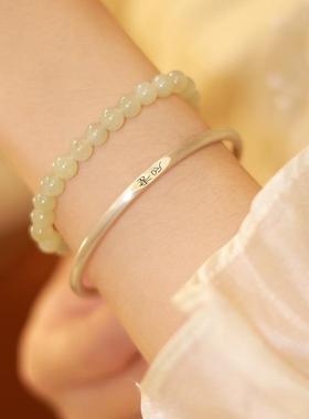 2026和田玉青海料晴水圆珠手串天然高品质女单圈玉石湖水绿手链