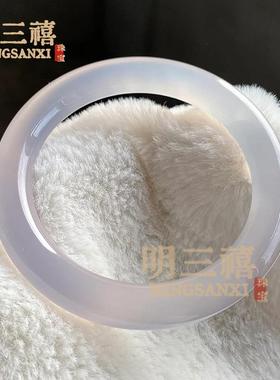 2026天然白玉髓玛瑙手镯女白冰种10MM胖圆条玉髓镯子荔枝冻荧光玉