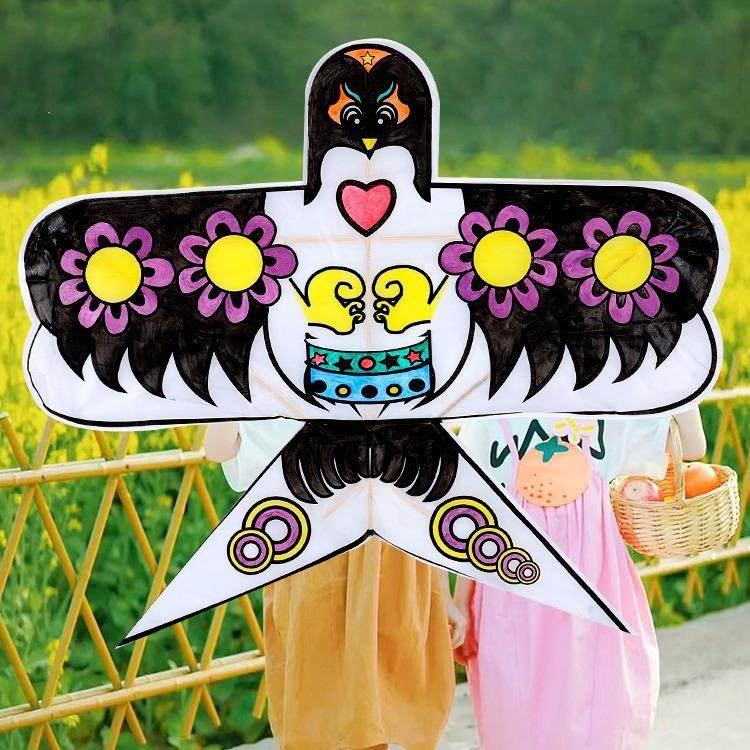 2026diy风筝材料包自制竹子沙燕金鱼纸鸢涂鸦填色绘画儿童手工空