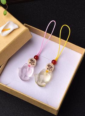 2026厂家 天然莫桑粉大头狐狸手机挂件 黄水晶大头魅狐狸钥匙扣