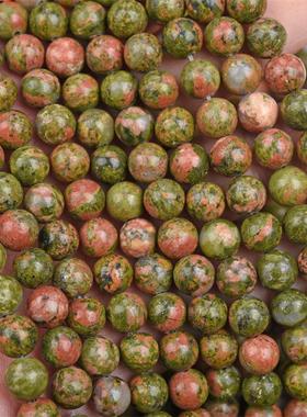 2026厂家直供 天然Unakite 花绿石散珠圆珠diy半成品手链串珠饰品