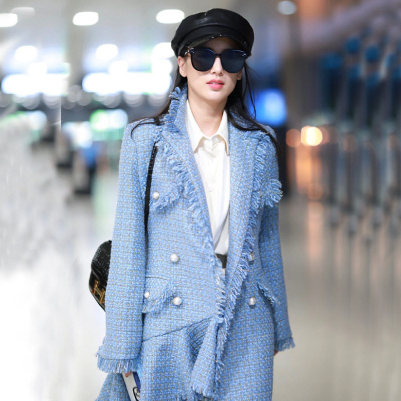 黄圣依明星同款毛呢小香风外套女 2022秋冬新款不规则设计感