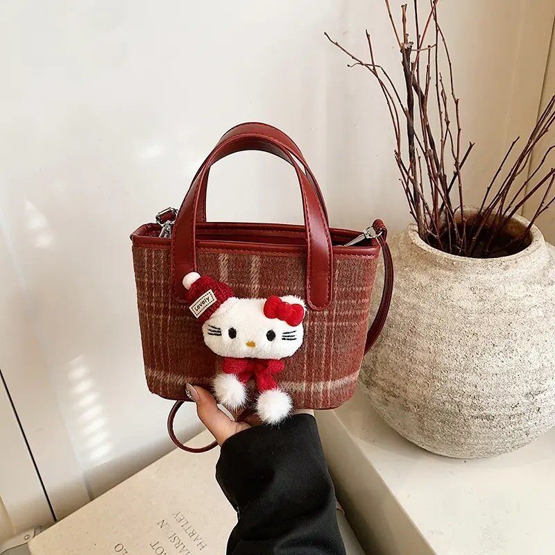 新款儿童包女童毛呢格子手提包配饰包小女孩拜年时尚亲子包斜挎包