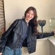简约 美式 大码 2026年新款 机车港风潮流外套皮夹 复古皮衣女士短款
