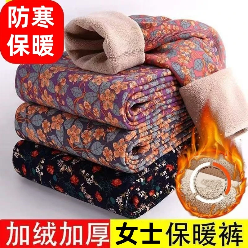 女士秋冬季加绒加厚高腰保暖裤中老年妈妈防寒修身打底裤老人秋裤