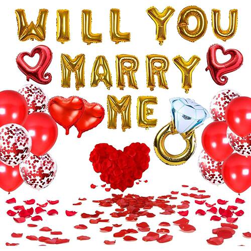 will you marry me字母气球组合钻戒爱心勾勾心求婚派对装饰气球