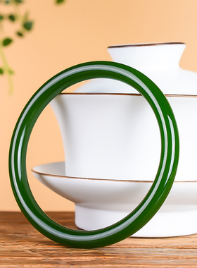 新疆和田碧玉手镯俄料老坑菠菜绿细圆条叮当贵妃镯窄条少女真玉石