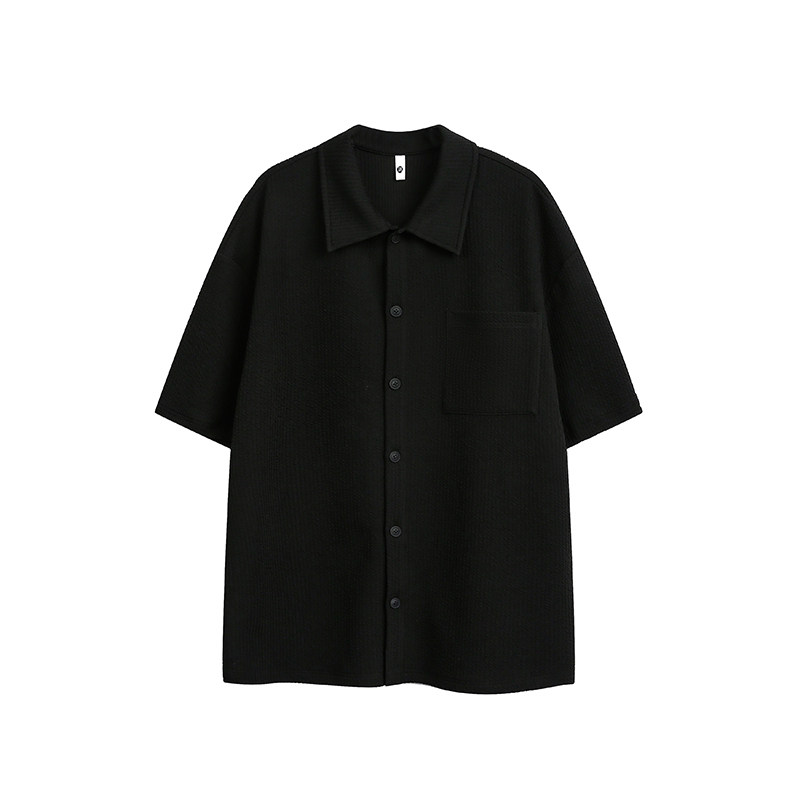 夏季新款韩版黑白色衬衫男短袖polo领衬衣设计感小众休闲百搭上衣