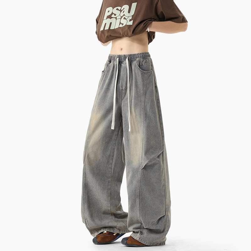 牛仔裤男款爆款2026新款水洗解构做旧直筒宽松阔腿工装松紧腰裤子