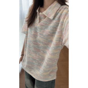 多巴胺七彩海鸥领polo衫短袖男女夏季设计感撞色t恤claenfit半袖