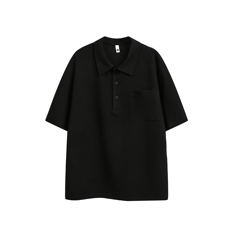 痞帅华夫格老钱风polo衫男夏季潮牌美式高级感肌理感宽松短袖t恤