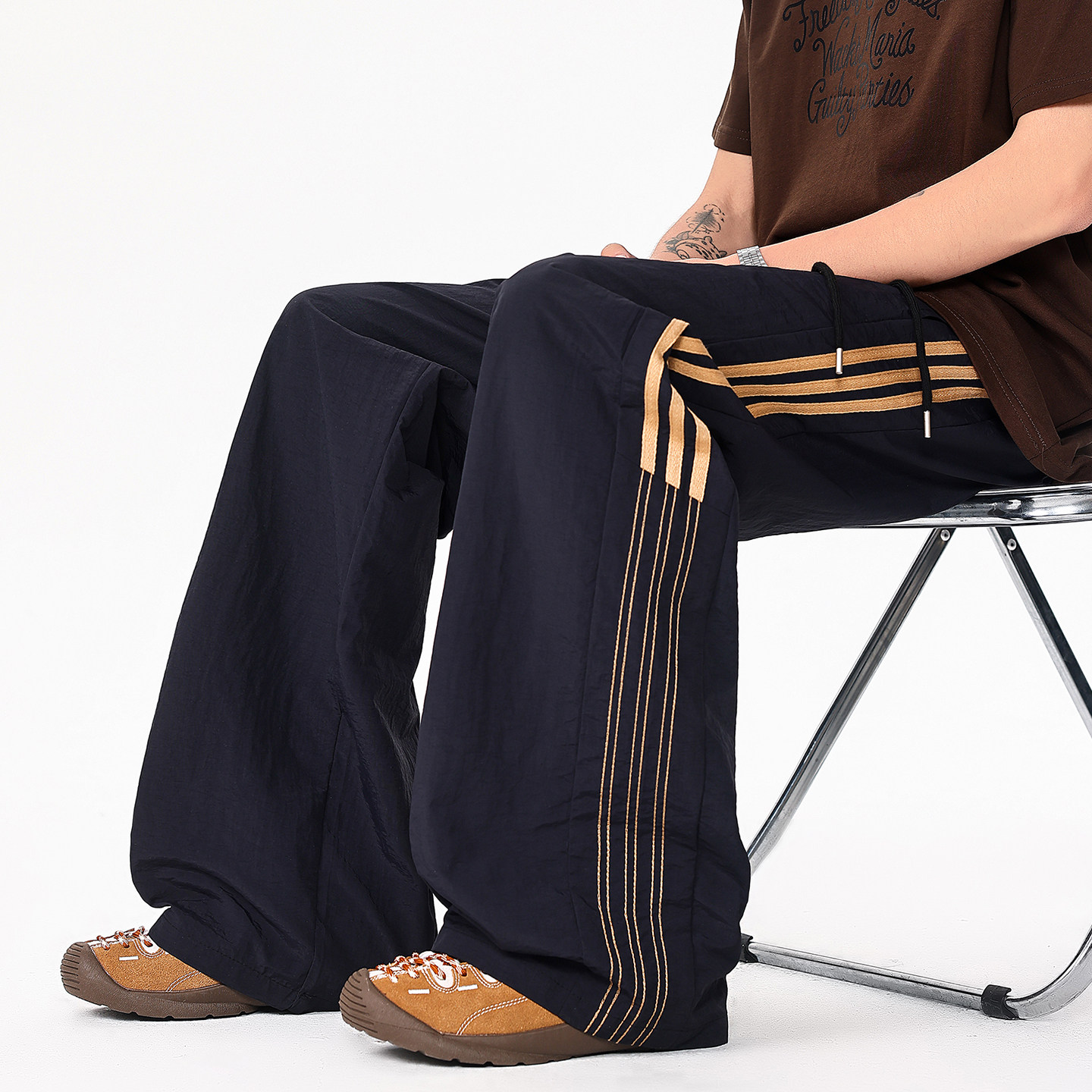 三条杠运动裤大码直筒长裤男美式街头阔腿裤休闲卫裤百搭潮流宽松