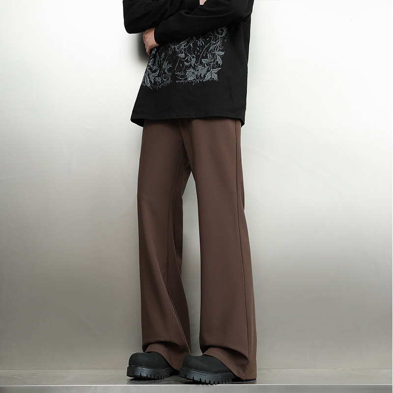 咖色微喇西裤男士秋季美式vibe高街高级感裤子窄版直筒修身西装裤