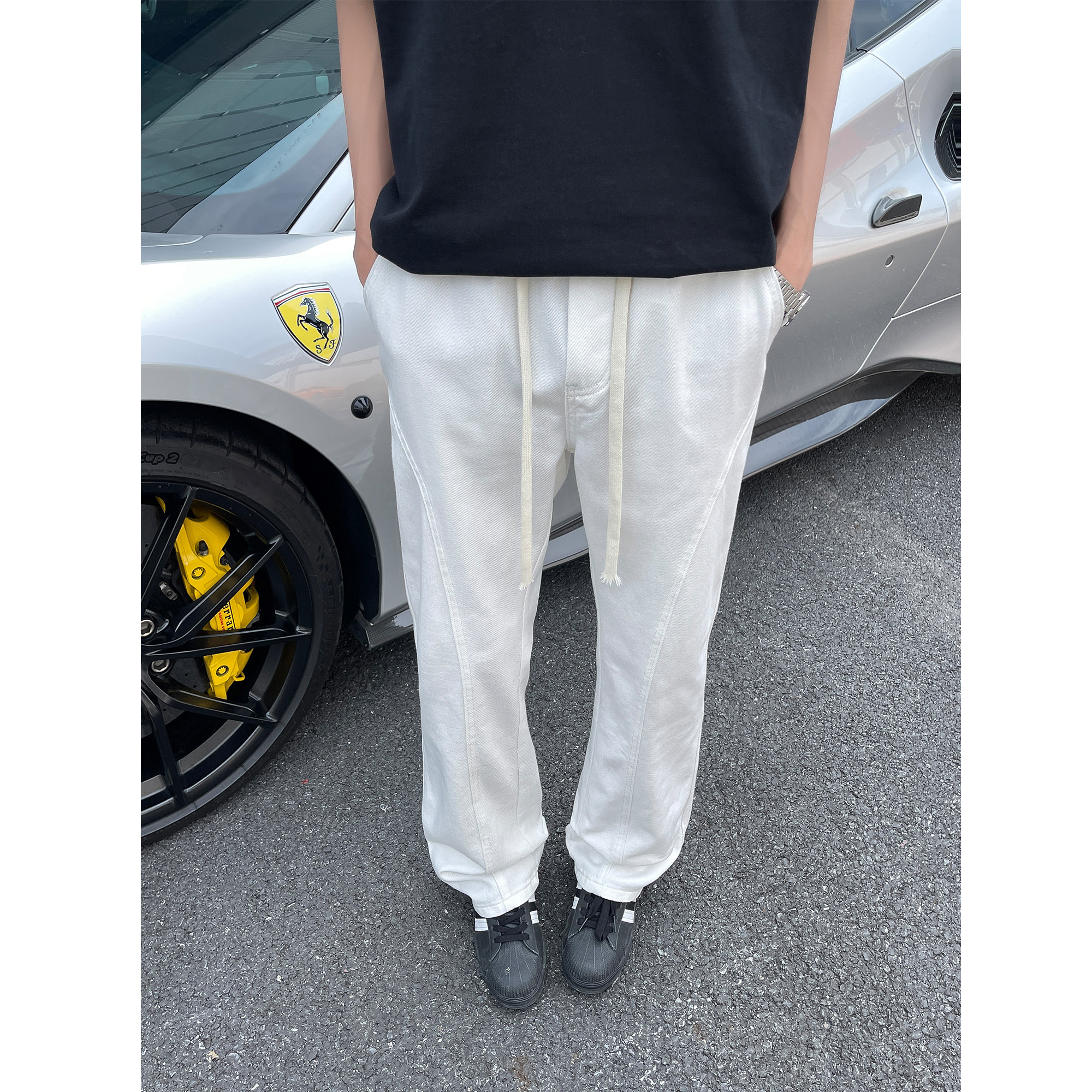 美式复古潮牌夏季薄款防水速干裤男士港风休闲简约裤微喇弯刀裤子