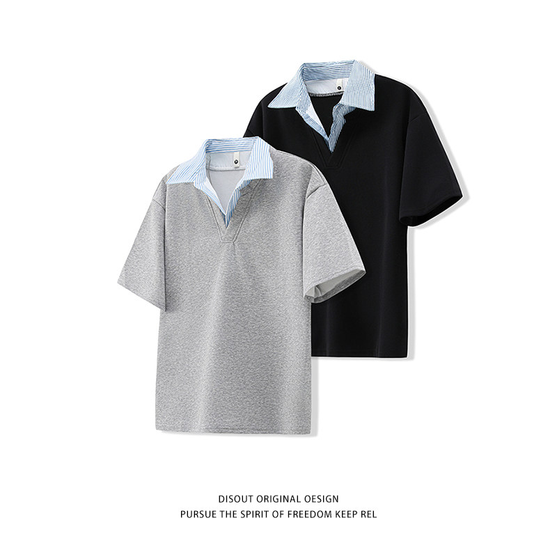 蓝白条纹Polo衫短袖男款夏季美式高级感痞帅t恤男模穿搭潮牌半袖