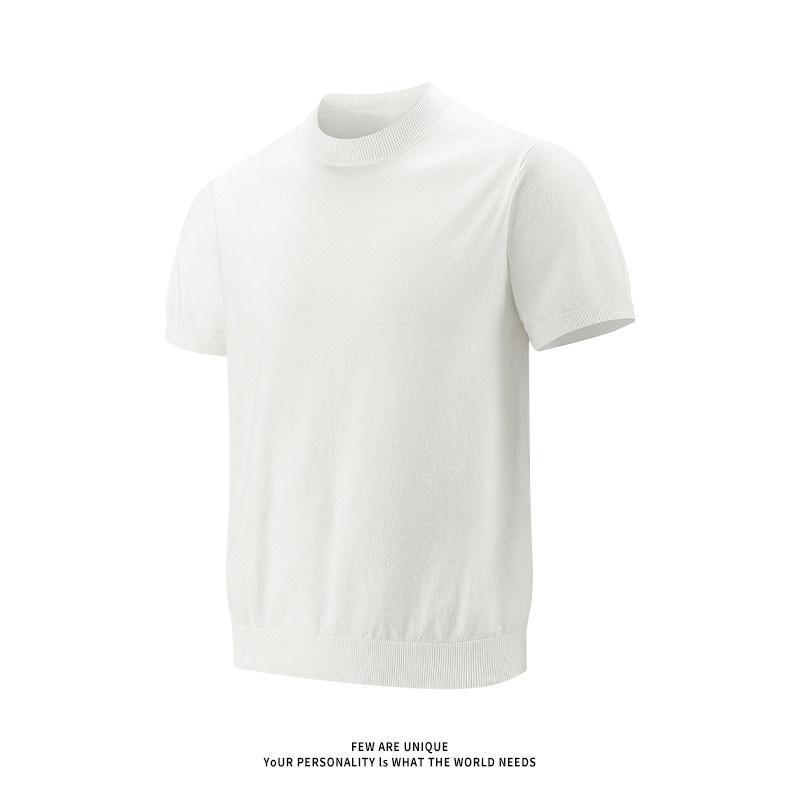 男士针织衫春季纯色短袖圆领针织打底毛衣男薄款时尚百搭