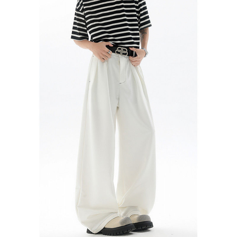 美式垂感白色冰丝西裤男女夏季薄款cleanfit直筒裤阔腿休闲拖地裤