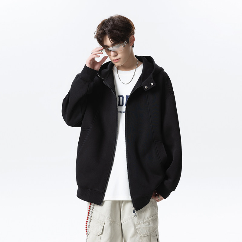 连帽重磅拉链卫衣男款男生潮牌宽松美式开衫户外毛呢夹克外套潮流
