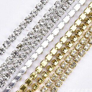 帽装 新款 包包鞋 6mm双耳D型金底银底单排水钻密链服装 饰配件辅料