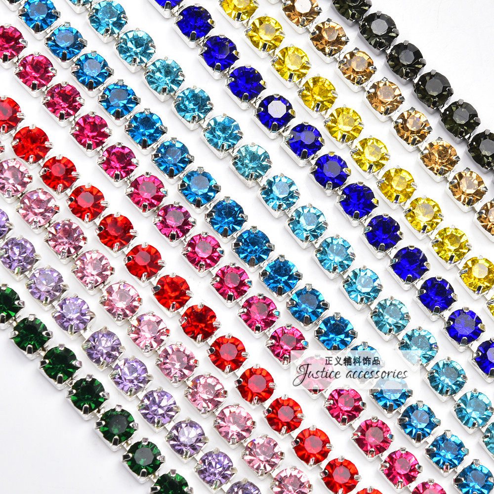 厂家直销 6mm彩色手缝玻璃水晶密爪链diy服装婚纱鞋饰帽首饰配件,饰品/流行首饰/时尚饰品新,链条,淘宝优惠券,粉丝福利购,淘宝优惠卷