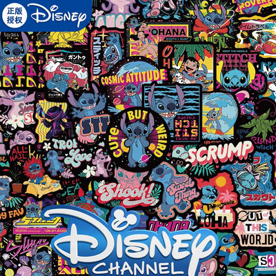 【迪士尼官方授权】50张史迪奇-黑边贴纸可爱卡通涂鸦创意装饰旅行箱手机电脑防水贴画