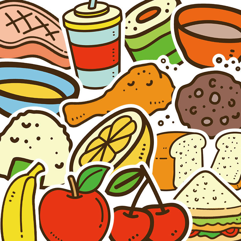 50张卡通食物贴纸水果汉堡手机壳电脑笔记本ipad防水行李箱贴画