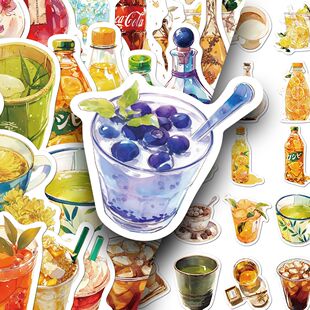 30张饮品小店系列贴纸包ins风饮料奶茶装饰冰箱贴桌面文具盒贴画