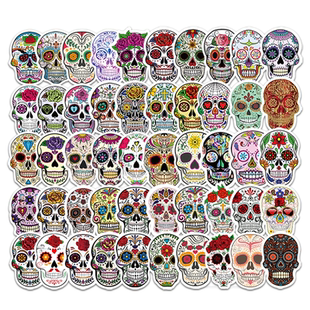 50张骷髅头艺术贴纸头万圣节氛围贴画盔汽车自行车笔记本电脑吉他防水个性贴纸