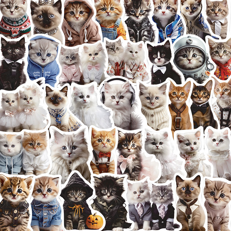 50张可爱猫猫咪贴纸猫咪日常手机壳笔记本电脑防水ipad贴画行李箱装饰个性创意图片