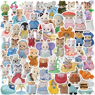 55张Calico Critters森贝尔家族贴纸可爱卡通Ins风贴画贵宾犬狗宝周边手帐手机壳iPad行李箱装饰贴纸
