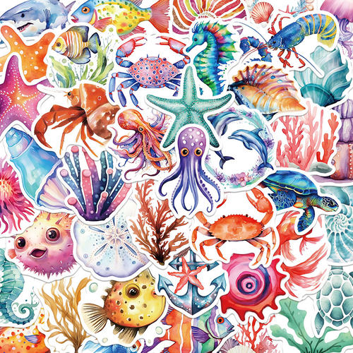 50张水彩海洋生物贴纸