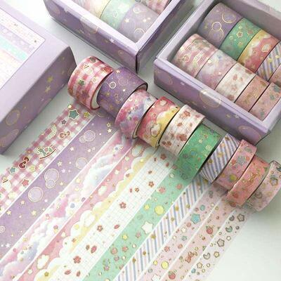 18Pcs/Set Gold Foil Washi Tape Cute Plant Flower Masking Tap