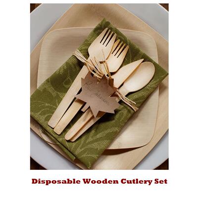 Disposable Wooden Cutlery Set Spoon Fork Knife Parties