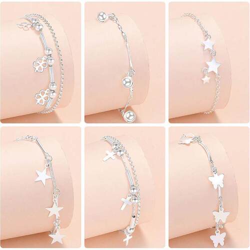 925 Sterling Silver Butterfly Cross Charms Bracelet For
