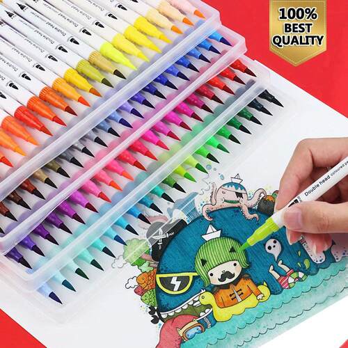 Dual Tip Brush Pen Fine Line Colored Marker Pens Washable Wa