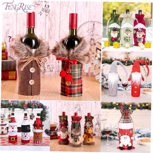 FENGRISE Santa Claus Wine Bottle Cover Christmas Decorations
