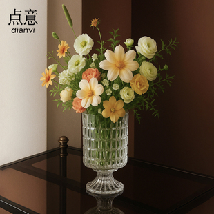 花瓶摆件客厅插花玻璃水晶法式轻奢高级感鲜花水培水培玫瑰餐桌小