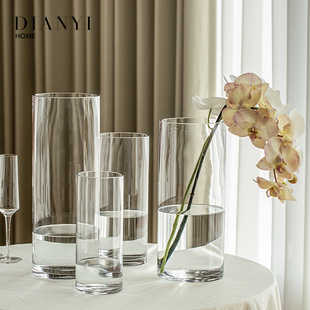 花瓶摆件客厅插花玻璃高级感富贵竹透明百合高简约雪柳直筒落地大