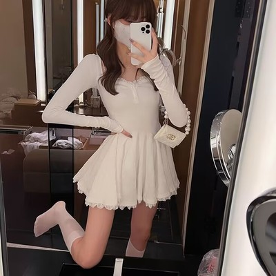 纯欲蓬蓬性感蕾丝连衣裙女春秋季