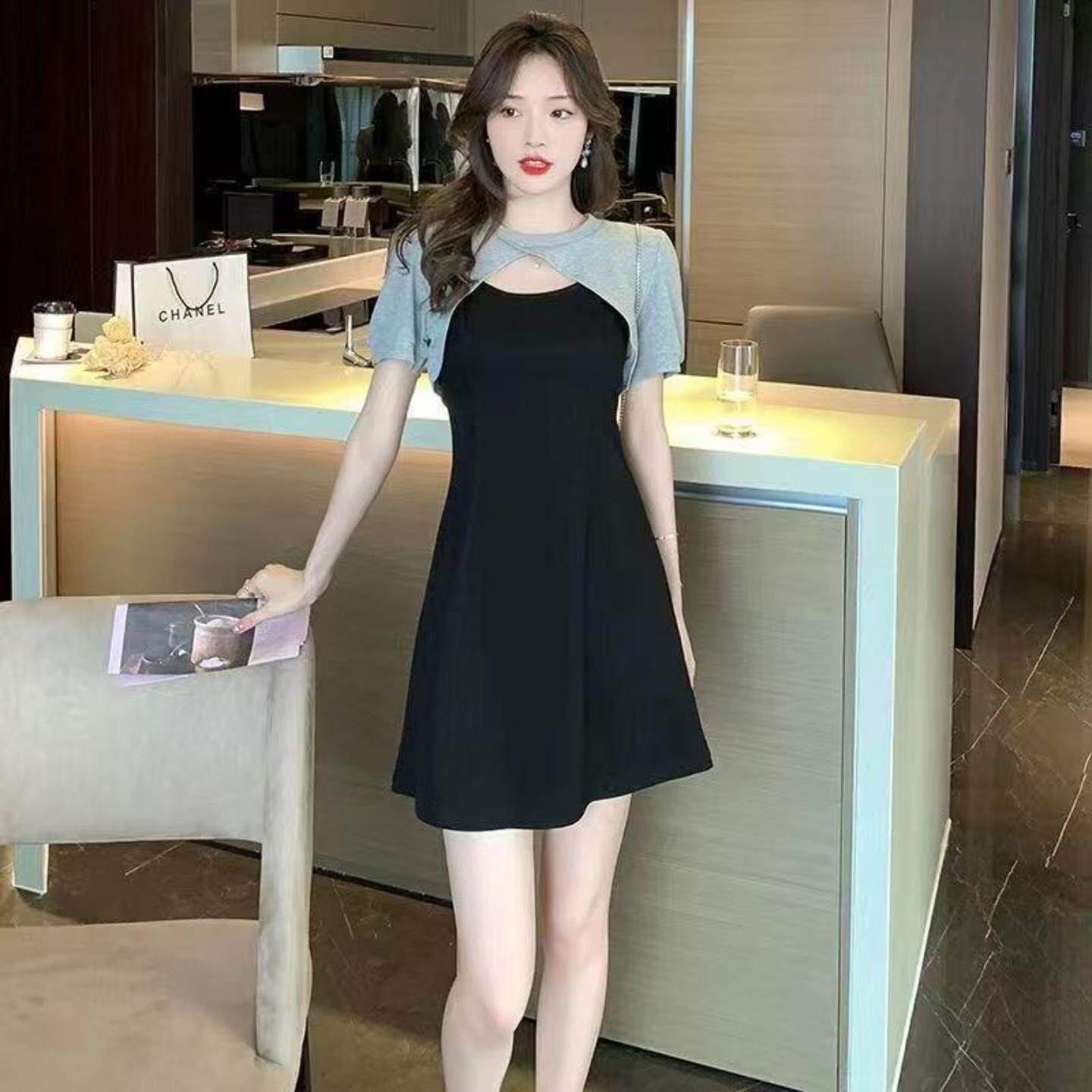 夏季设计感短款罩衫吊带连衣裙女图片