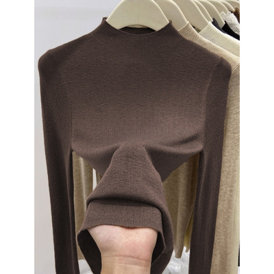 2025秋冬新款半高领软糯针织衫女修身套头毛衣薄款内搭中领打底衫