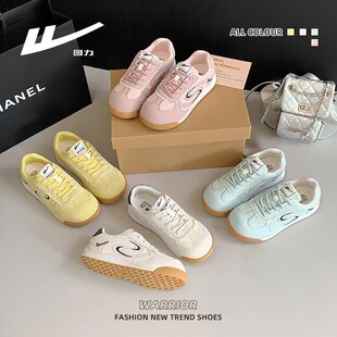 回力德训鞋女2025秋冬季新款薄荷绿皮面二棉女鞋加绒百搭小白鞋女