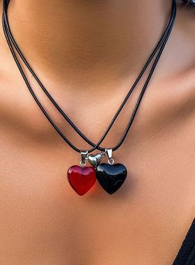 欧美跨境复古磁吸红色撞色心形情