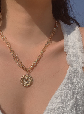 嘻哈复古浮雕女王头像项链女欧美