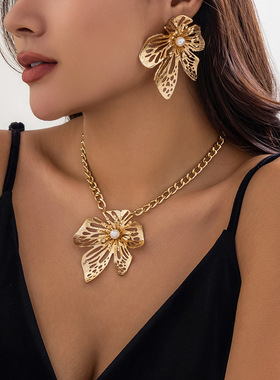 欧美跨境饰品夸张古着风大花项链