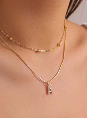 欧美跨境简约镶钻英文字母吊坠双