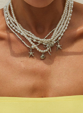 欧美跨境设计感ins蝴蝶结海星吊