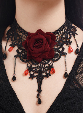 欧美跨境万圣节潮流暗黑色蕾丝项