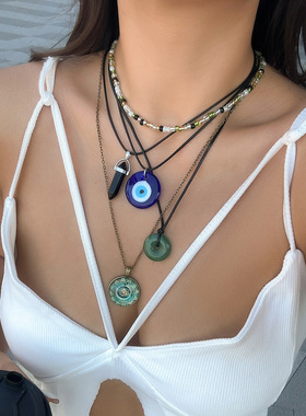 欧美跨境复古恶魔蓝眼睛饰品女项